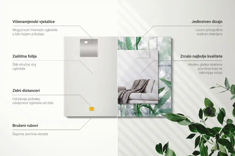 Espejo rectangular estampado Hojas verdes de la planta