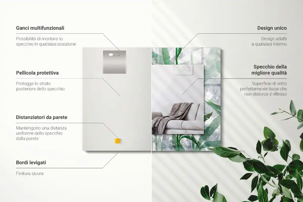 Espejo rectangular estampado Hojas verdes de la planta