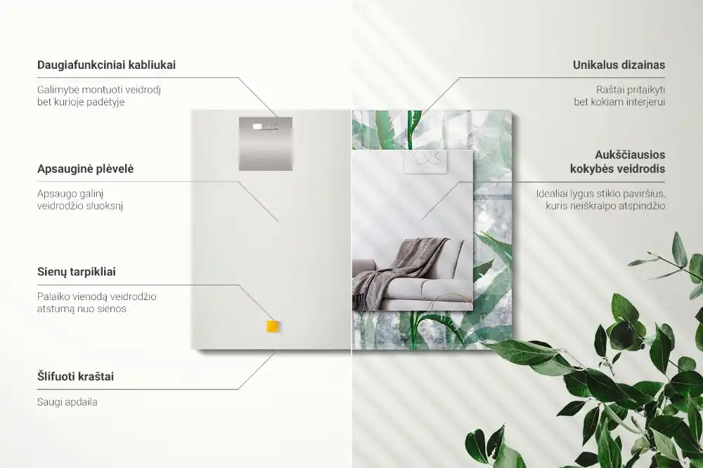 Espejo rectangular estampado Hojas verdes de la planta