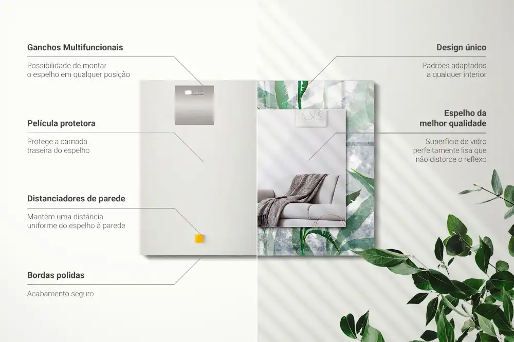 Espejo rectangular estampado Hojas verdes de la planta