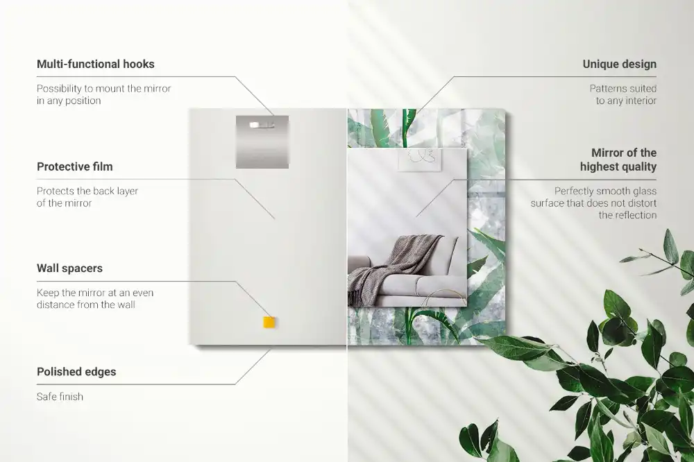 Espejo rectangular estampado Hojas verdes de la planta