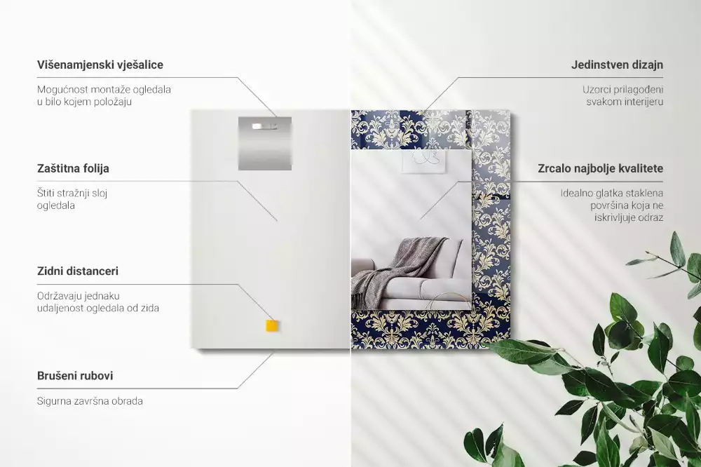 Espejo rectangular impreso Patrón de papel tapiz victoriano