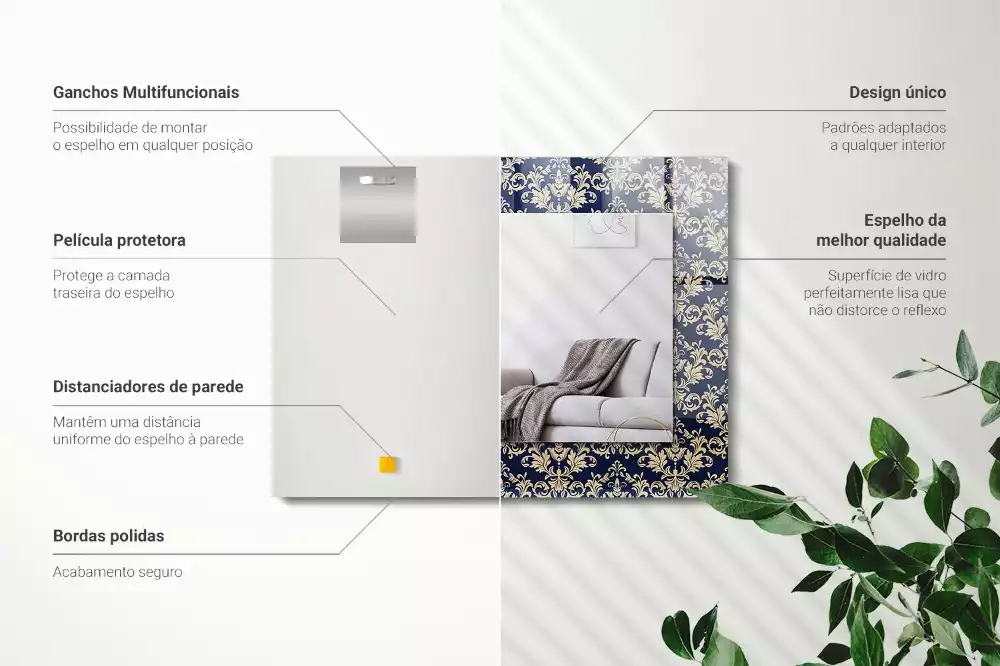 Espejo rectangular impreso Patrón de papel tapiz victoriano