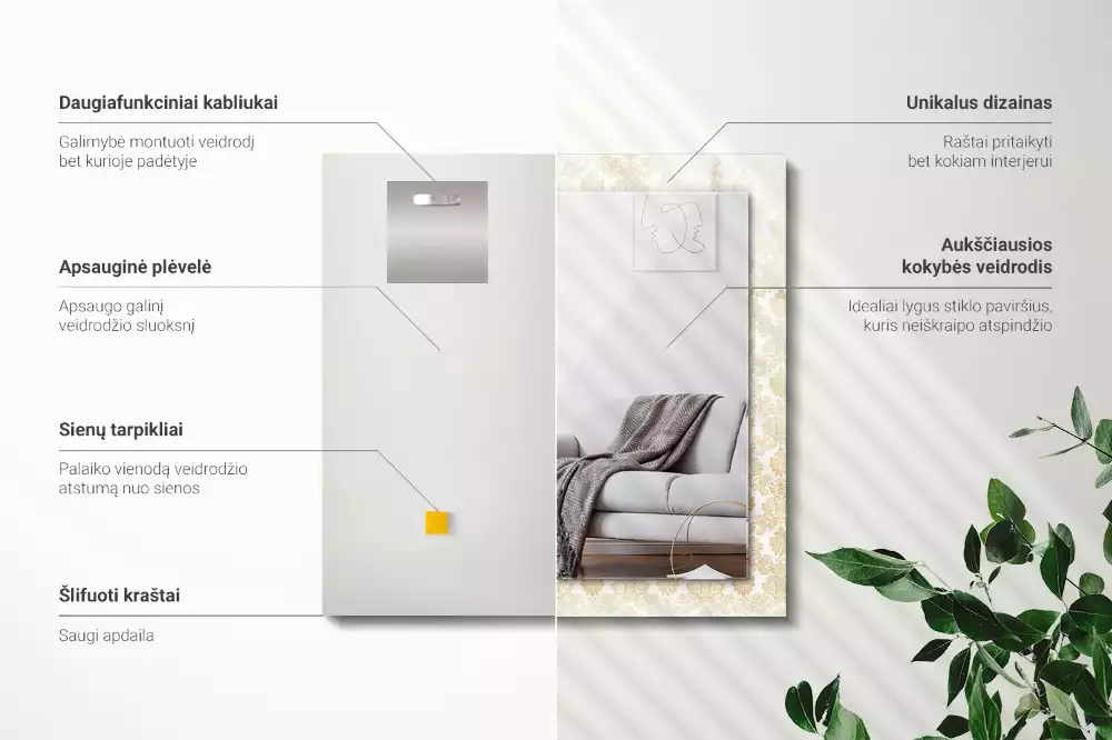 Espejo rectangular impreso Adornos amarillos