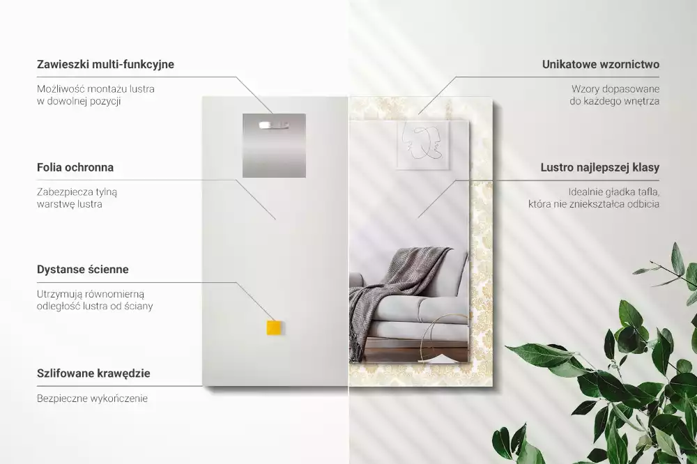 Espejo rectangular impreso Adornos amarillos