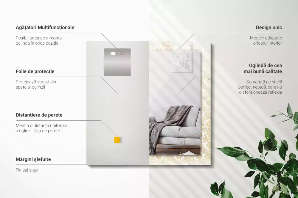 Espejo rectangular impreso Adornos amarillos