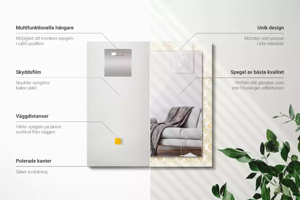 Espejo rectangular impreso Adornos amarillos