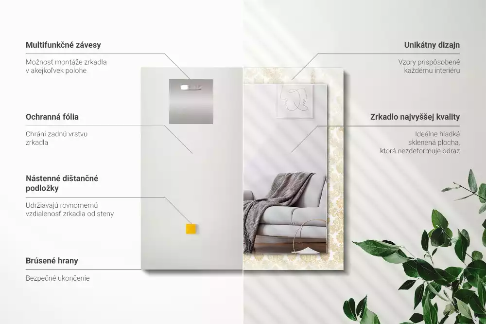 Espejo rectangular impreso Adornos amarillos