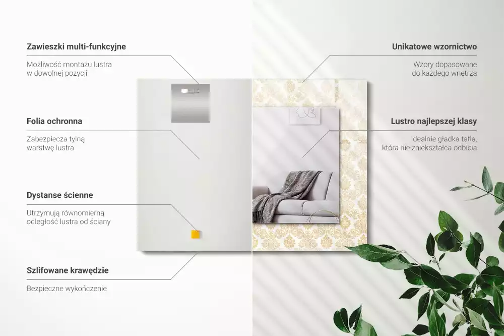 Espejo rectangular impreso Adornos amarillos