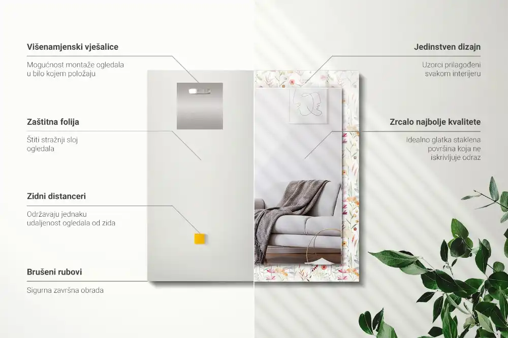 Espejo rectangular estampado Patrón floral de acuarela