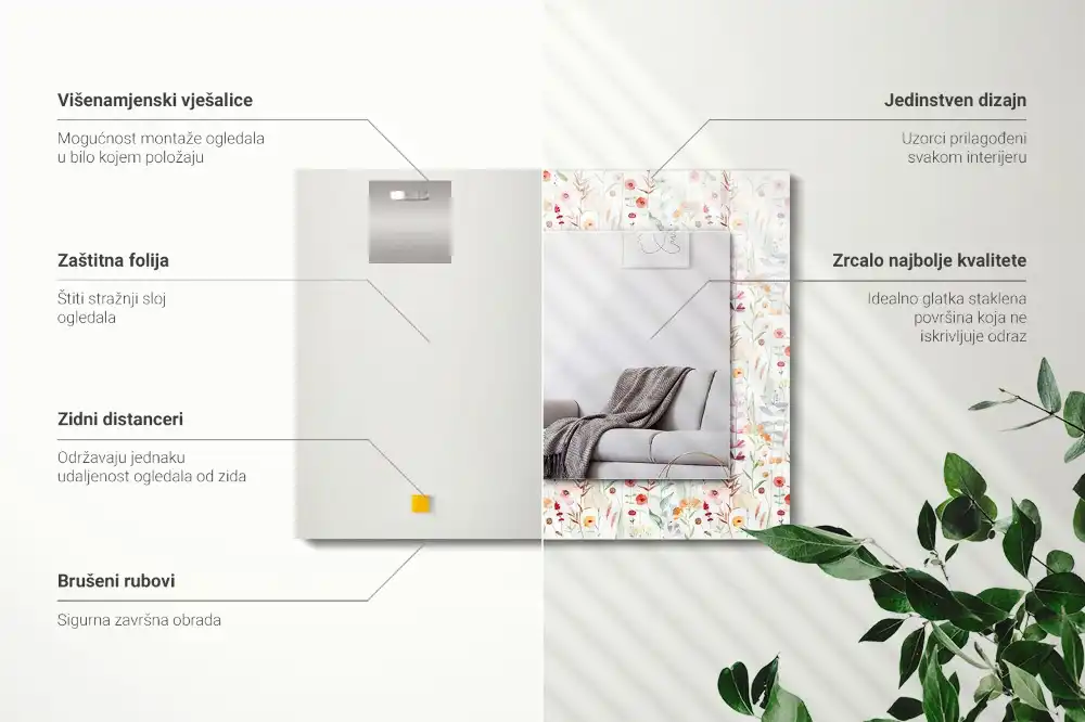 Espejo rectangular estampado Patrón floral de acuarela