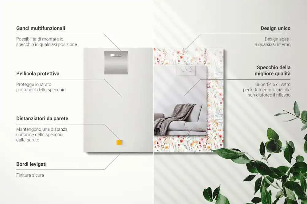 Espejo rectangular estampado Patrón floral de acuarela