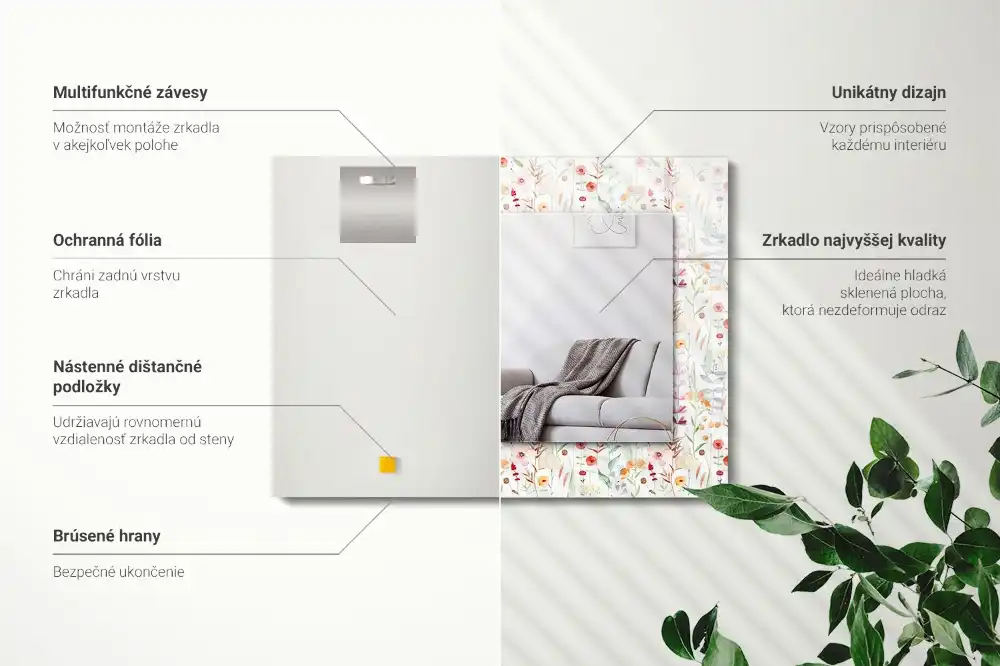 Espejo rectangular estampado Patrón floral de acuarela