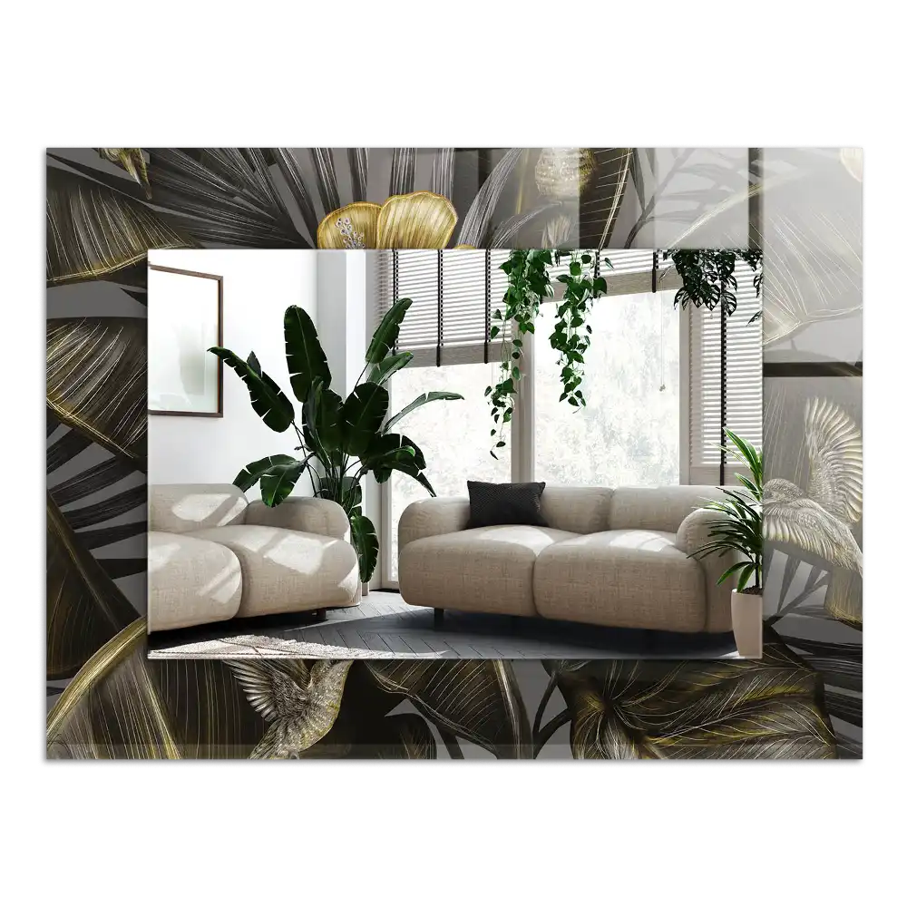 Espejo rectangular estampado Flores y colibríes