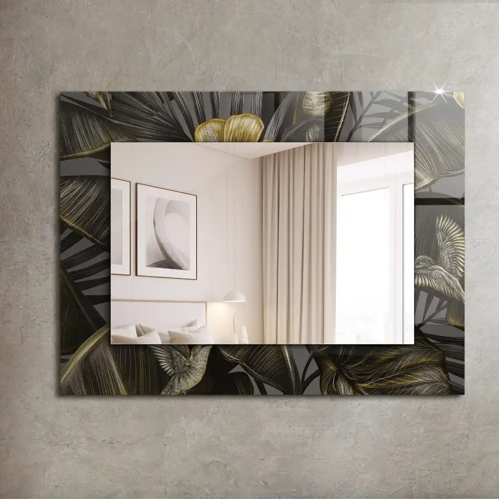 Espejo rectangular estampado Flores y colibríes