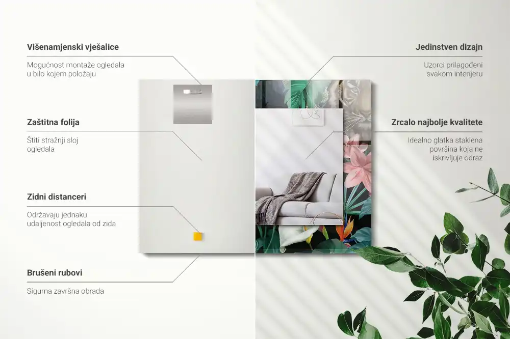 Espejo rectangular impreso Tigres loros selva