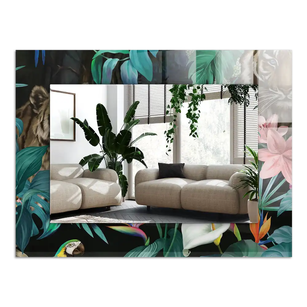 Espejo rectangular impreso Tigres loros selva