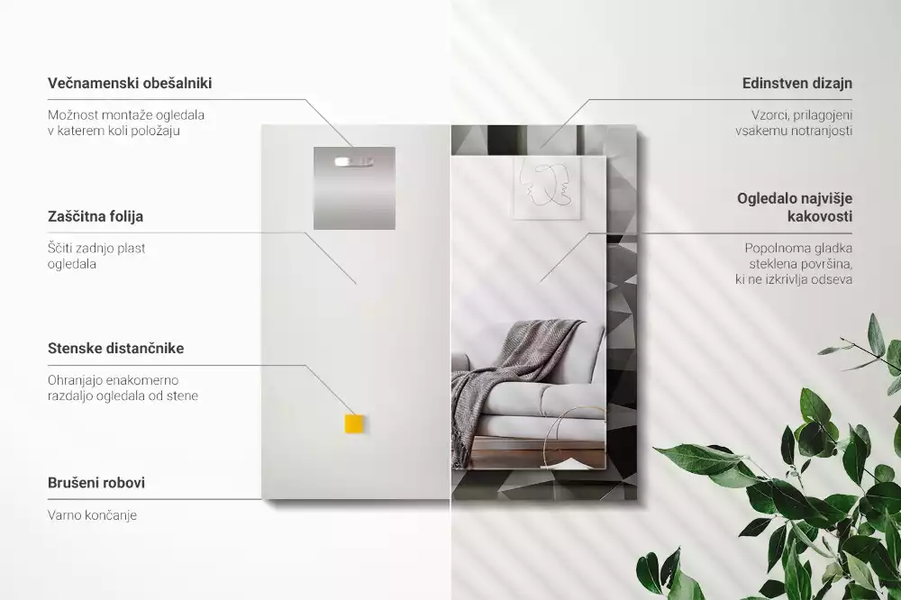 Espejo rectangular impreso Formas geométricas negras