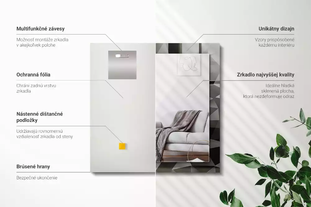 Espejo rectangular impreso Formas geométricas negras