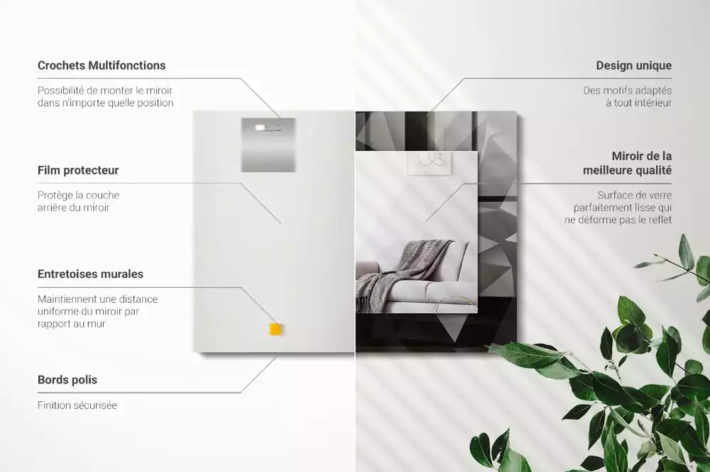Espejo rectangular impreso Formas geométricas negras