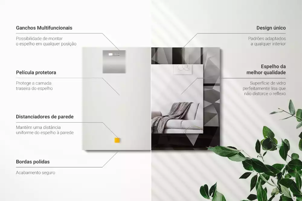Espejo rectangular impreso Formas geométricas negras