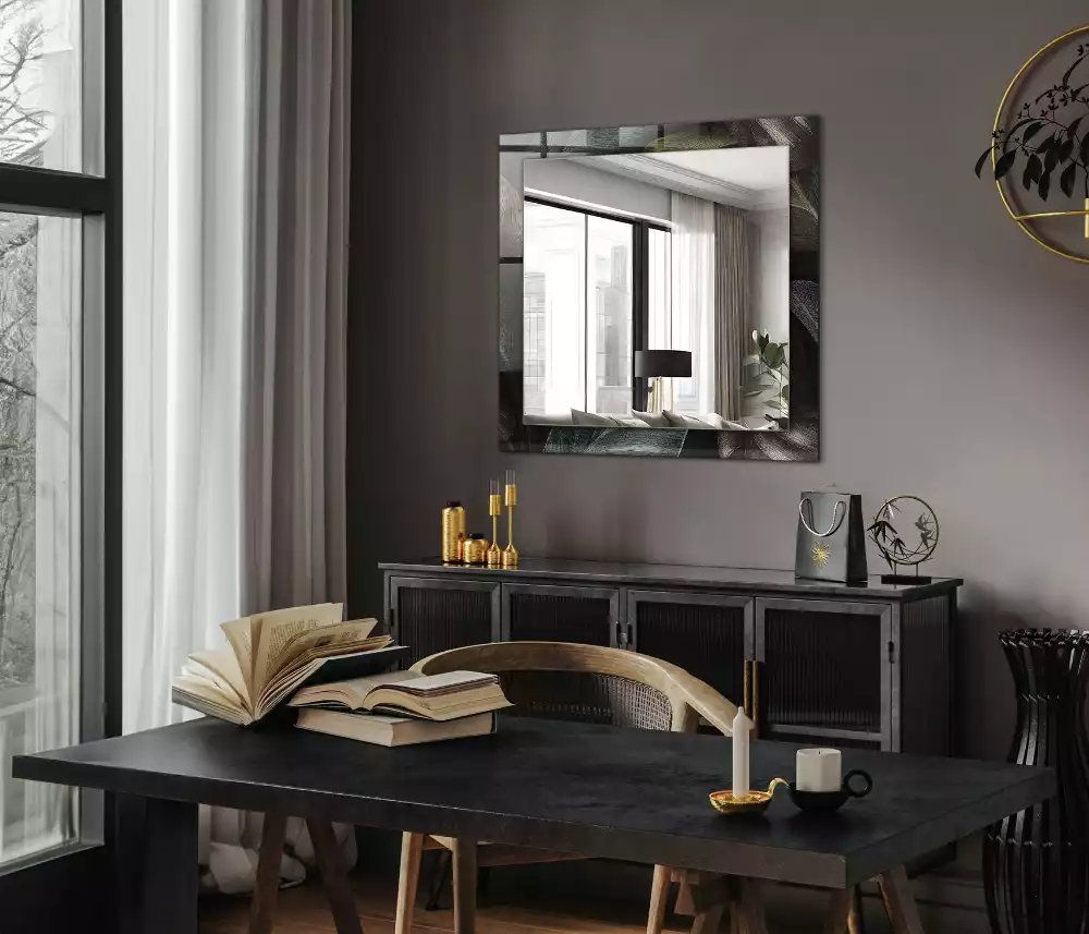 Espejo rectangular estampado Hojas de plantas coloridas