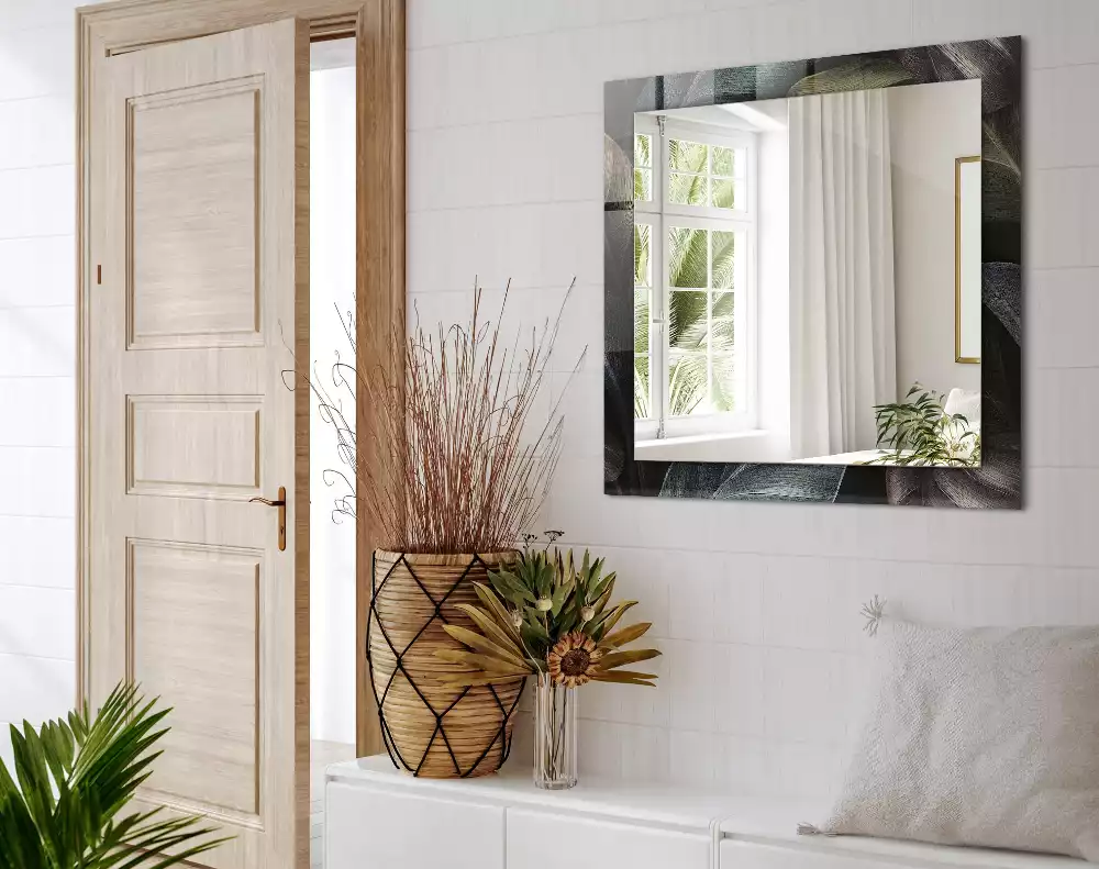 Espejo rectangular estampado Hojas de plantas coloridas