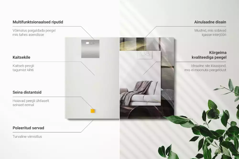 Espejo rectangular estampado Hojas de plantas coloridas