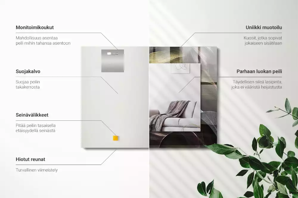 Espejo rectangular estampado Hojas de plantas coloridas