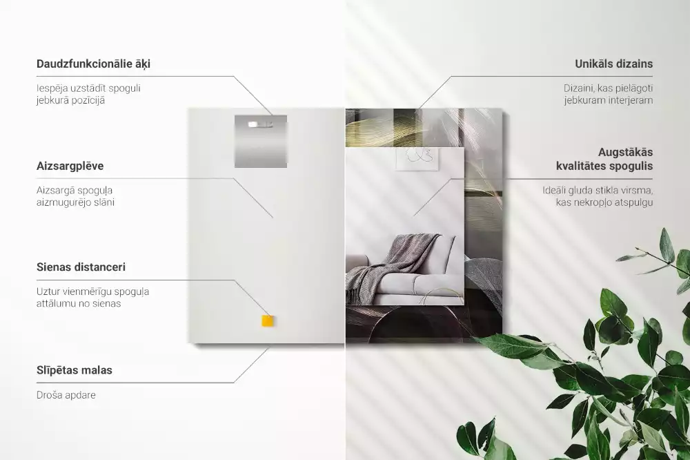 Espejo rectangular estampado Hojas de plantas coloridas