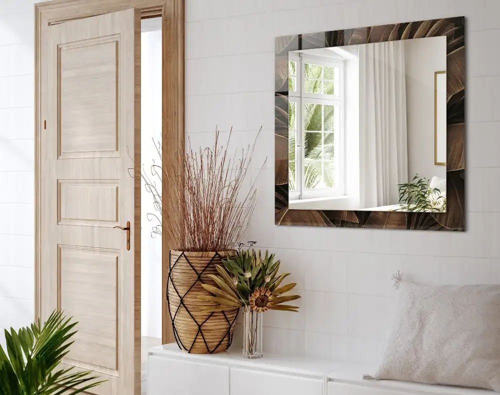 Espejo rectangular estampado hojas tropicales