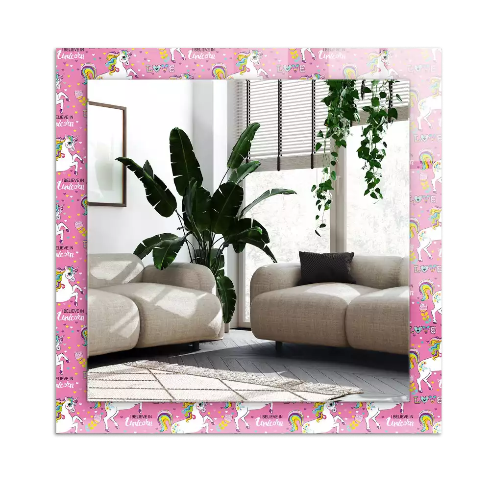 Espejo rectangular impreso Unicornios arcoíris corazones