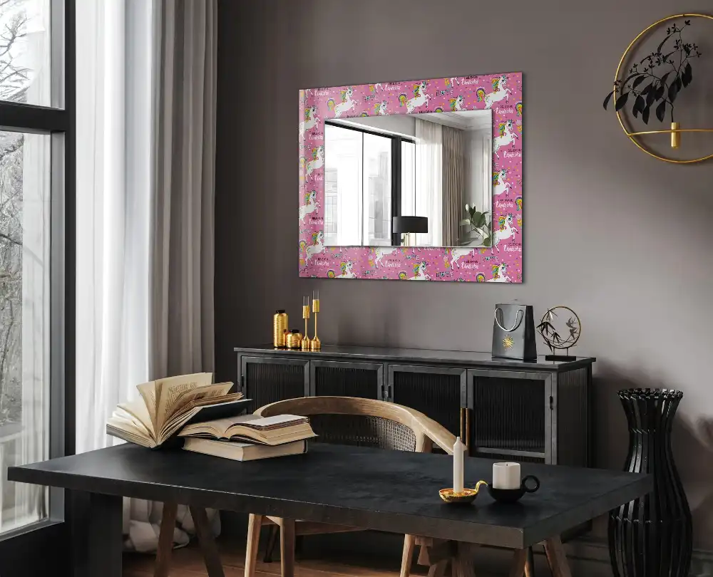Espejo rectangular impreso Unicornios arcoíris corazones