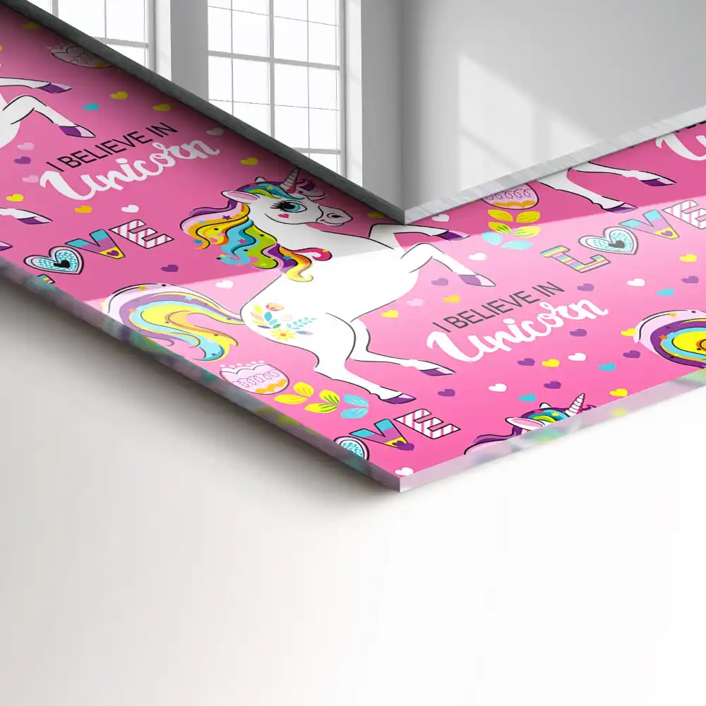 Espejo rectangular impreso Unicornios arcoíris corazones