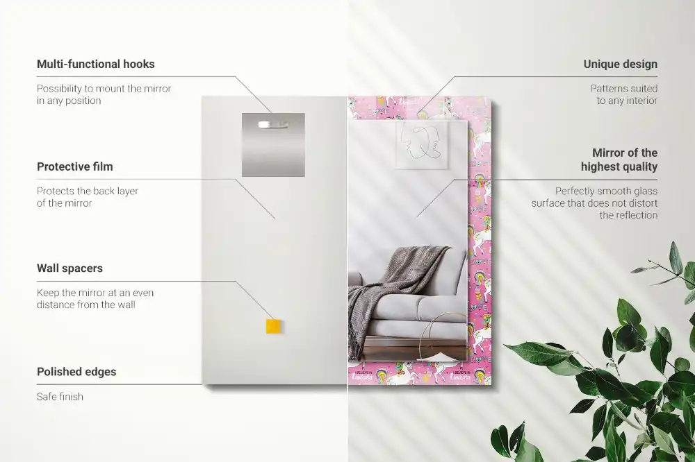 Espejo rectangular impreso Unicornios arcoíris corazones