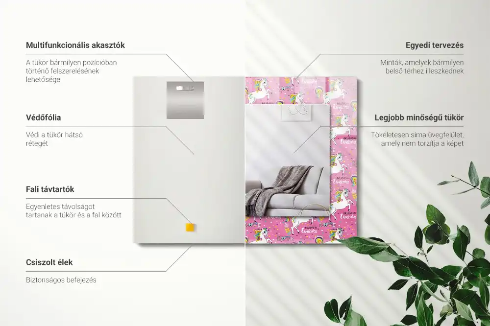 Espejo rectangular impreso Unicornios arcoíris corazones