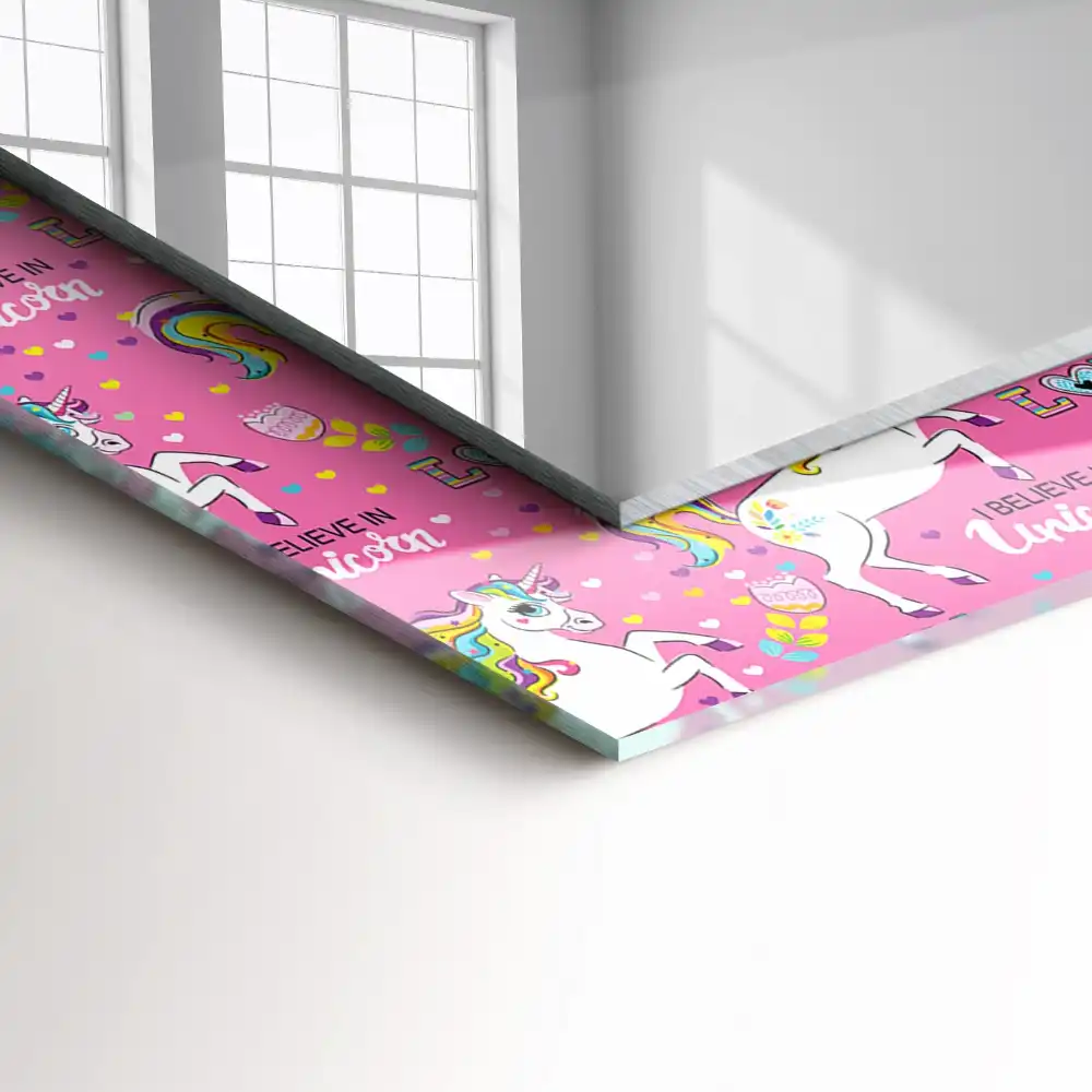 Espejo rectangular impreso Unicornios arcoíris corazones