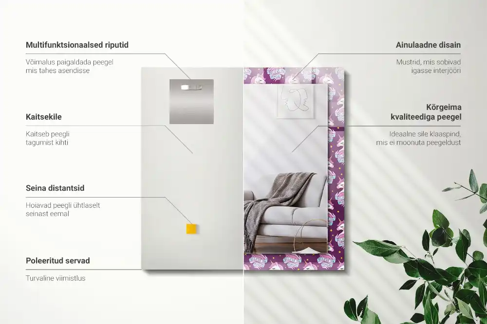 Espejo rectangular impreso Letras de estrellas de unicornios