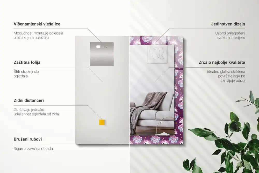 Espejo rectangular impreso Letras de estrellas de unicornios