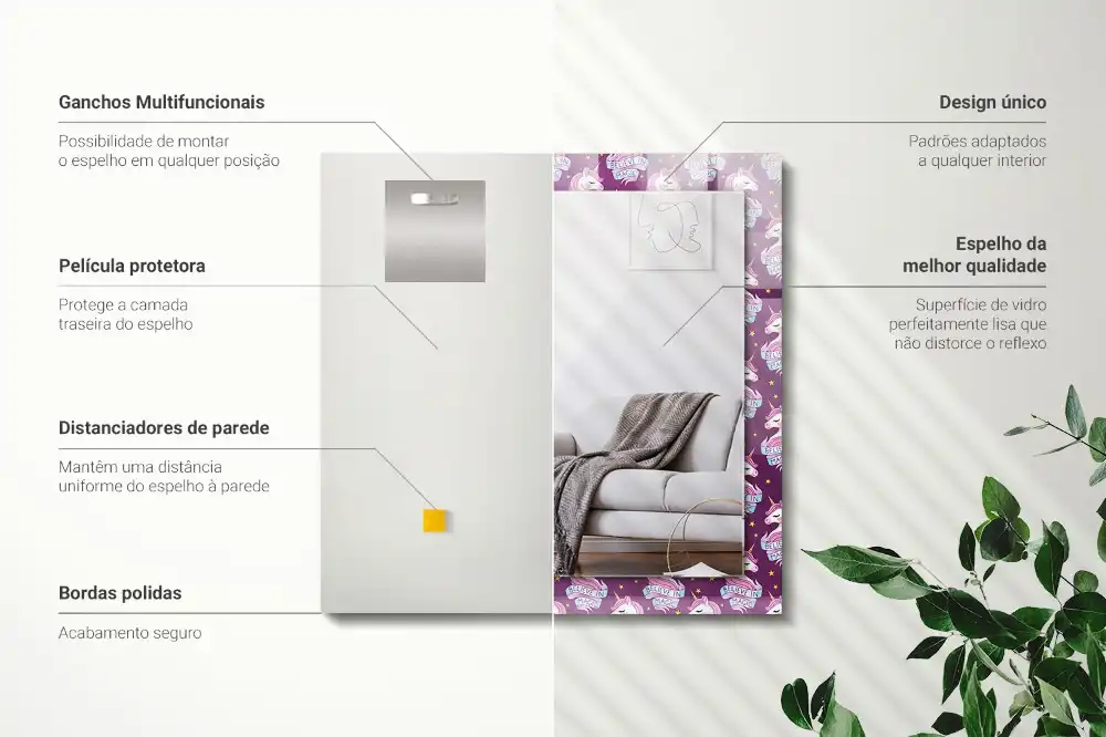 Espejo rectangular impreso Letras de estrellas de unicornios