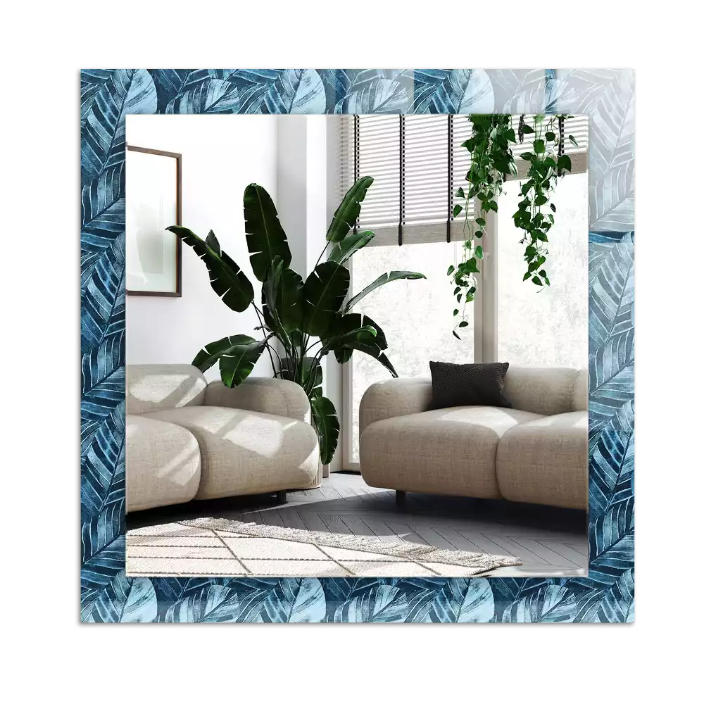 Espejo rectangular impreso Patrón de hojas azules