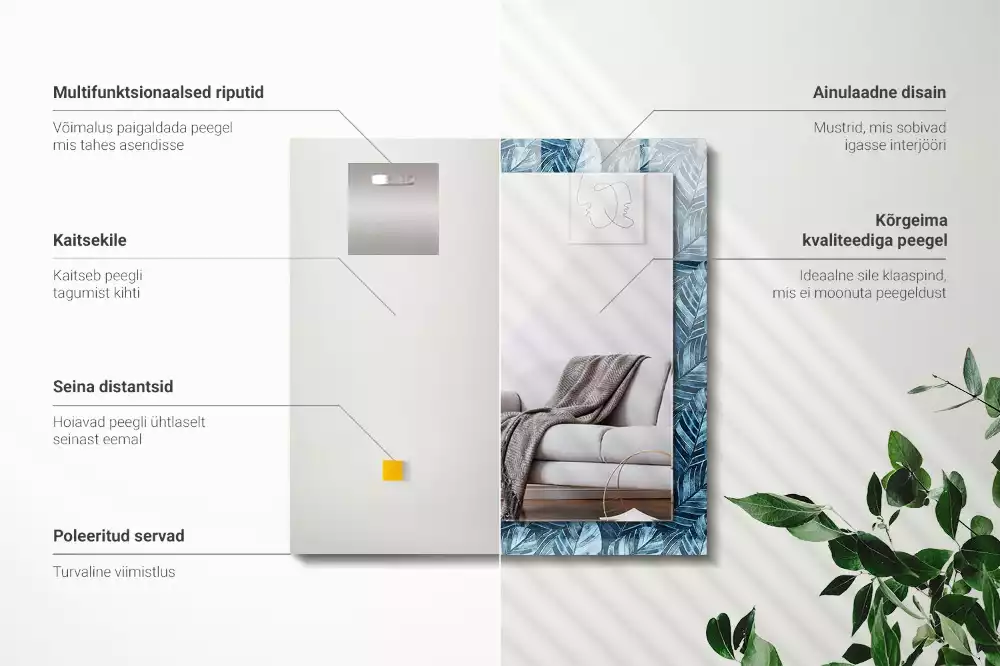 Espejo rectangular impreso Patrón de hojas azules