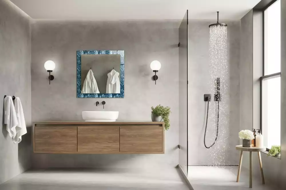 Espejo rectangular impreso Patrón de hojas azules