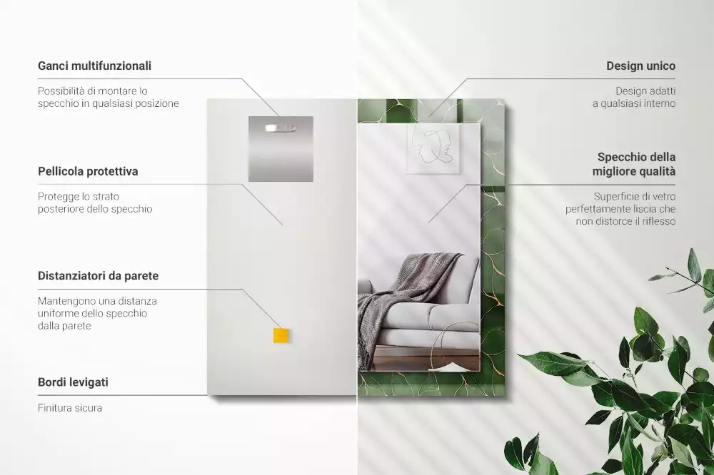 Espejo rectangular estampado Patrón de hojas verdes