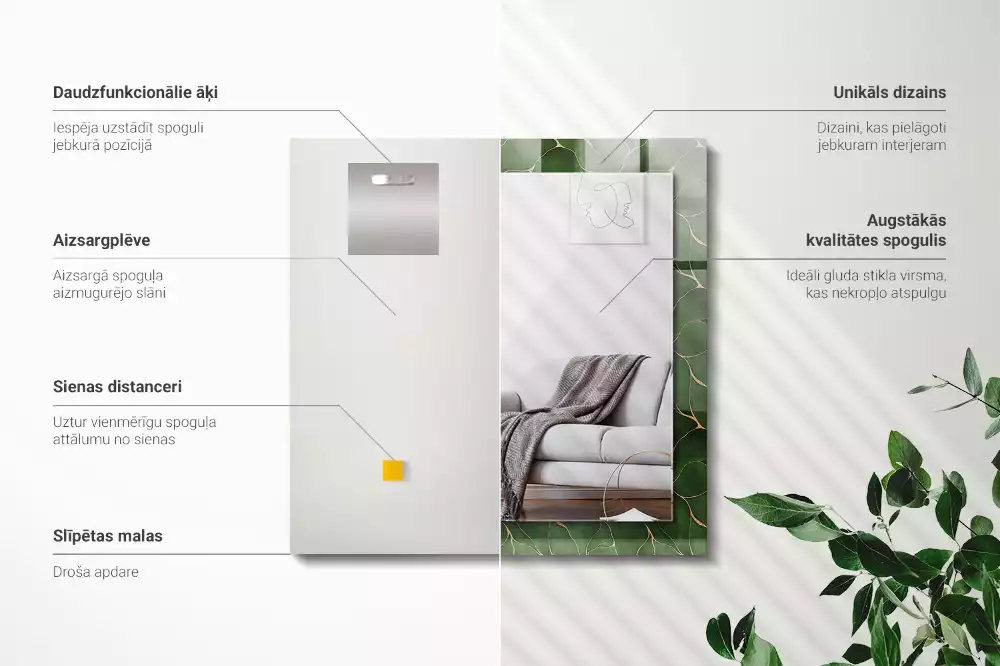 Espejo rectangular estampado Patrón de hojas verdes