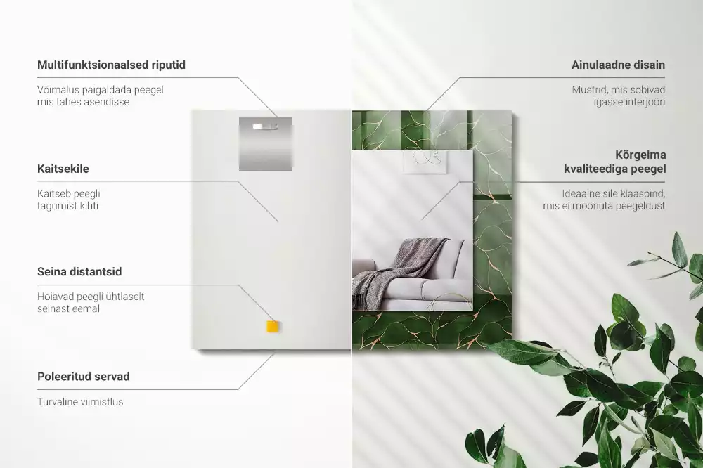 Espejo rectangular estampado Patrón de hojas verdes