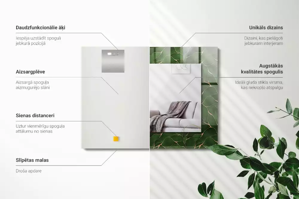 Espejo rectangular estampado Patrón de hojas verdes