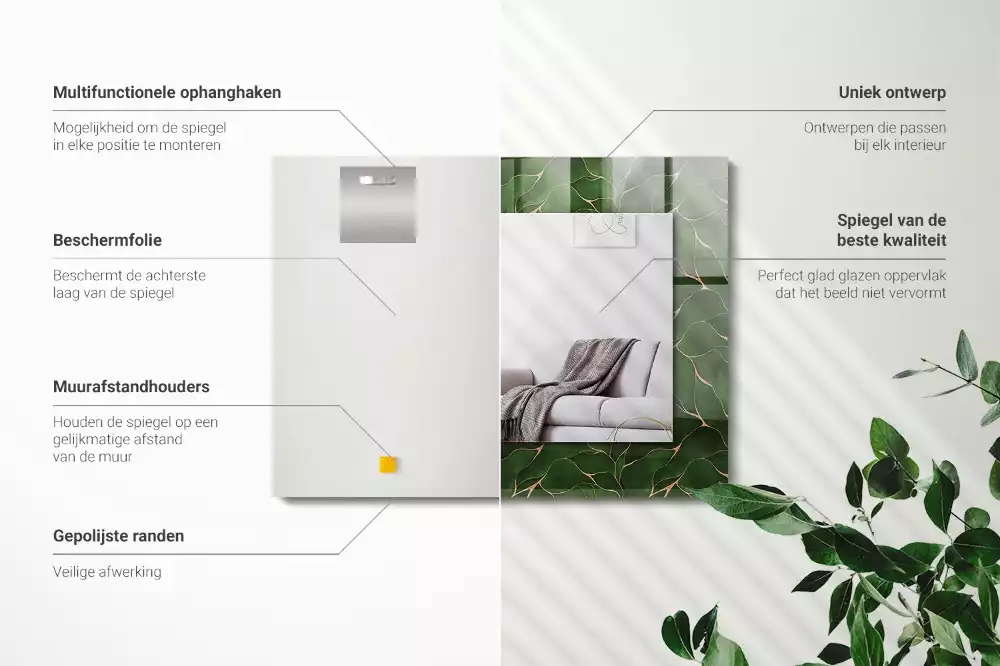 Espejo rectangular estampado Patrón de hojas verdes