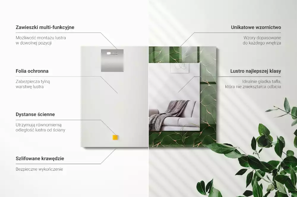 Espejo rectangular estampado Patrón de hojas verdes