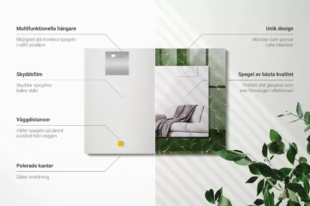 Espejo rectangular estampado Patrón de hojas verdes